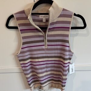 Calvin Klein Purple and Cream Striped Knit Top